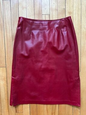 Vintage Danier Red Leather Pencil Skirt